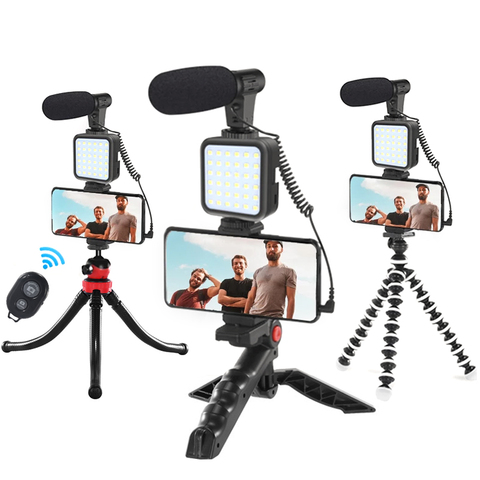 Professional Studio Microphone For Phone Camera Vlog Video Recording Condenser Microphone with Tripod LED Light Tabletop Stand ► Photo 1/6