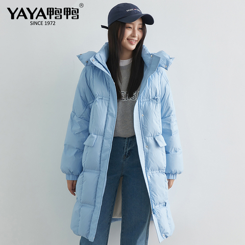 YAYA 2022 Winter Women's Long Hooded Down Coat 90% White Duck Down Jacket Thicken Warm Casual Windproof Outerwear ► Photo 1/6