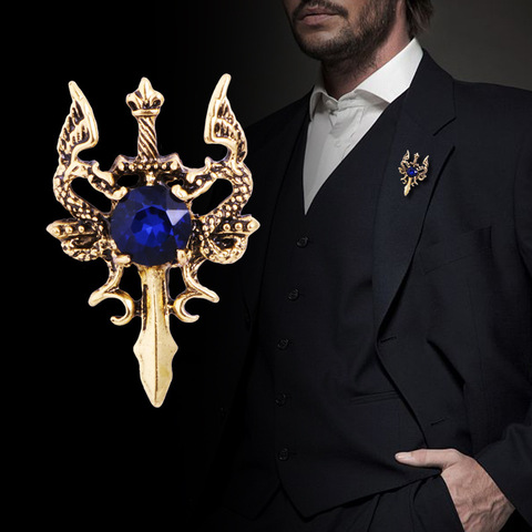 New Vintage Metal Dragon Sword Brooch Pin Animal Rhinestone Lapel Pins Men's Suit Shirt Badge Corsage Jewelry Accessories ► Photo 1/6