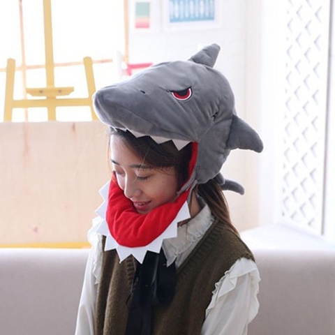 Japanese Cute Plush Shark Funny Animal Cap Mask Adult Kids Halloween Party Cosplay Costume Hood Hat Winter Warm Holiday Props ► Photo 1/6