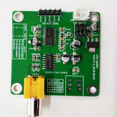 DIR9001 Fiber Coaxial Receiver Module SPDIF to I2S Sample rate 24bit 96Khz Dedicated for DAC coaxial RCA, optical fiber H149 ► Photo 1/3