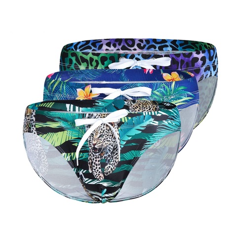 Sexy Gay Men Swimwear Swimming Briefs Swimsuit Mens Digital Printings Flowers Leopard Swim Surf Trunks Suit Beach Wear Shorts ► Photo 1/6