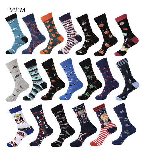 VPM New Colorful Cotton Men's Crew Socks Happy Funny Fox Space Trump Dino Dog Cool Dress Warm Socks for Wedding Christmas Gift ► Photo 1/6