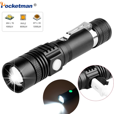 6200LM Super Bright Led flashlight USB linterna led torch T6/L2/V6 Power Tips Zoomable Bicycle Light 18650 Rechargeable ► Photo 1/6
