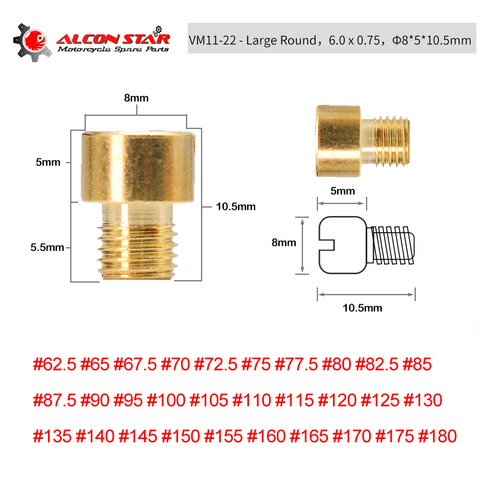 Alconstar- 10 Pcs Mikuni VM11/22 Large Round Motorcycle Carburetor Carb Main Jet Main Nozzle VM11 VM16 VM22 Size #62.5 - #180 ► Photo 1/6