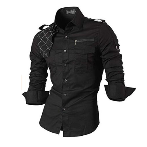 Jeansian Men's Casual Dress Shirts Fashion Desinger Stylish Long Sleeve Slim Fit 8371 Black2 ► Photo 1/5