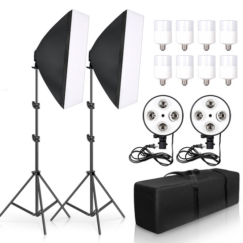 Photo Studio Kit Softbox 8 LED 15W Kit E27 Holder Photographic Lightings 2 Light Stand 2 Softbox for Camera Photo Accessories ► Photo 1/5
