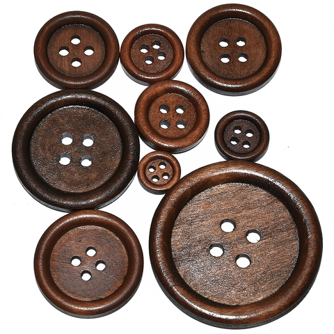 10PCs 30PCs Natural Wood Round Piping Wooden Buttons Coffee DIY Sewing Scrapbooking For Clothes Handmade 4 Holes 10-40mm ZIEENE ► Photo 1/5