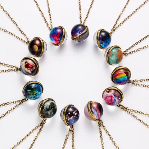 Rinhoo 1PC Vintage Zinc Alloy Link Chain Colorful Galaxy Universe Round Pendant Necklace Glow in the Dark Fashion Jewelry Gift ► Photo 1/6