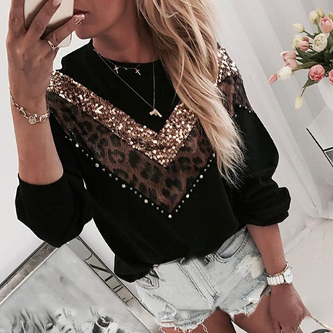 Autumn  Plus Size Sweater Women Long Sleeve Chic New Leopard Print Patchwork T shirt Spring Top Tees Femme Ladies Tshirt Clothes ► Photo 1/5