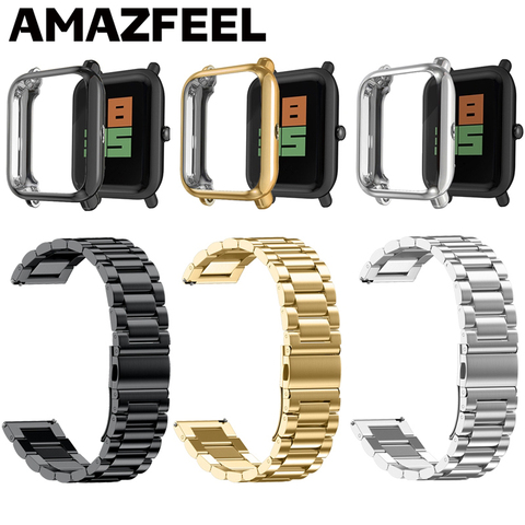 Buy Online 3in1 For Amazfit Bip Strap Case Cover Bracelet Metal Stainless Steel For Huami Amazfit Bip Lite Protector Wrist Strap Accessory Alitools