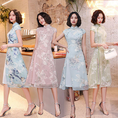 Vintage Oversize 3XL Novelty Short Chinese Formal Rayon Dress Chinese Style Women Mandarin Collar Qipao Elegant Lady Cheongsam ► Photo 1/6