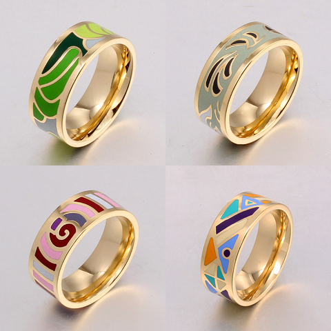 New Brand Exclusive Beautiful Geometry Color Vintage Enamel Ring 0.8cm Width gold Rings for Women Ethnic Jewelry Promotions ► Photo 1/6