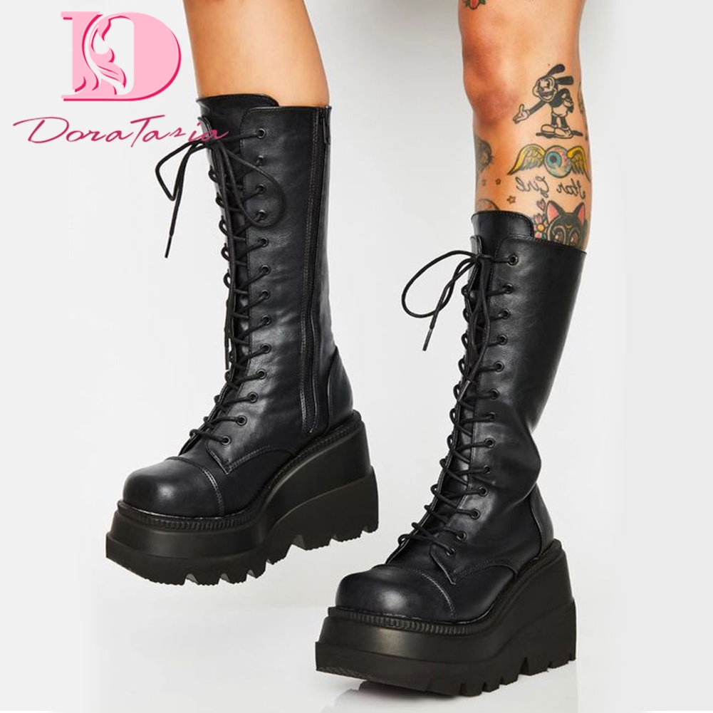 Price History Review On New Ladies Fashion High Platform Boots Brand Wedges Thick Bottom Boots Women Casual Party Chunky High Heels Shoes Woman Aliexpress Seller Doratasia Official Store Alitools Io