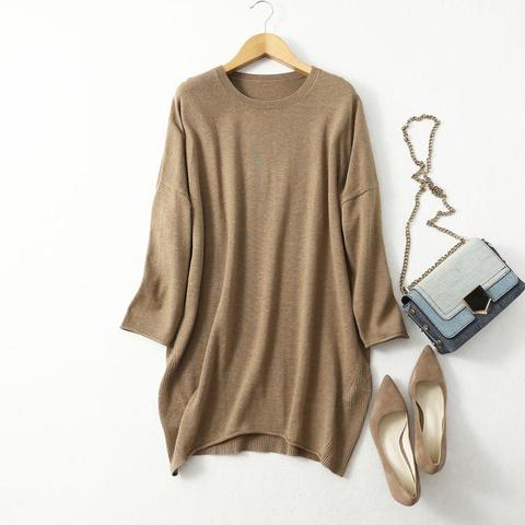 Women's 85% Silk 15% Cashmere Crew Neck Long Loose Type Pullover Sweater Top  LY001 ► Photo 1/6