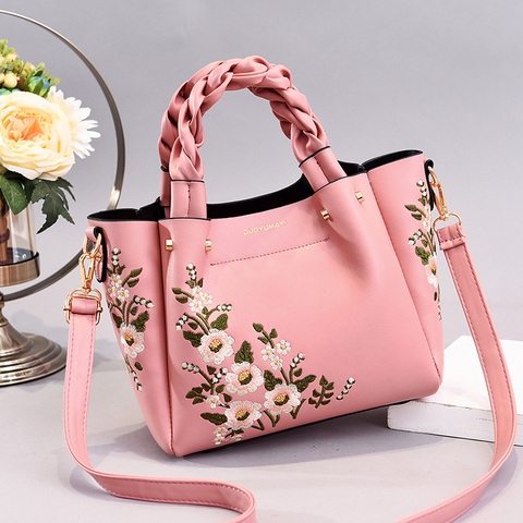 Weave handle Women Floral PU Leather Small Hand bags Casual Brand Fashion Designer Ladies Bag Shoulder White Female Handbags ► Photo 1/6