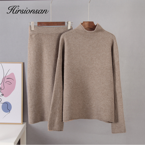 Hirsionsan Elegant Knitted Sweater Skirt Suits Women Soft Sexy Female Sets 2 Pieces Slim Fit Skirt and Loose Tops Ladies Ourfits ► Photo 1/6