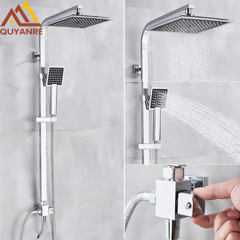 Quyanre Chrome Bath Shower Faucet Wall Mount Rainfall Shower With Handheld Shower 2-way Shower Switch Bathroom Shower Mixer Taps ► Photo 1/6