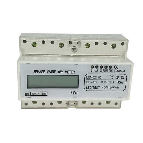 20 (100)A  3*230V/400V 50HZ Three Phase KWH Watt Hour Din Rail Energy Meter LCD MK-LEM021JC Wattmeter ► Photo 1/1