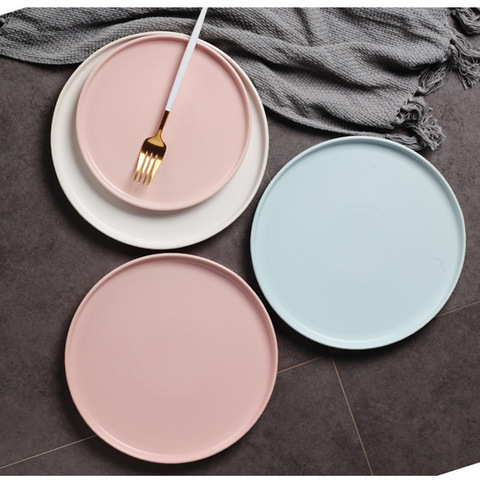 Round Solid Dinner Plates Ceramic Flat Steak Trays Beef Spaghetti Dishware Tableware Dessert Salad Kitchen Tablewears ► Photo 1/6