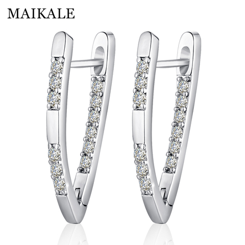 MAIKALE Simple Copper V Shape Stud Earrings AAA Cubic Zirconia Gold Silver Color Plated Long Korean Earrings For Women Send Gift ► Photo 1/1