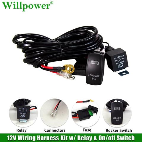 Auto 1 2 4 Lead 12V 40A LED Work Light Bar Wiring Harness Kit Offroad 4x4 Truck SUV Lightbar Cable w/ Rocker Switch Relay Fuse ► Photo 1/6