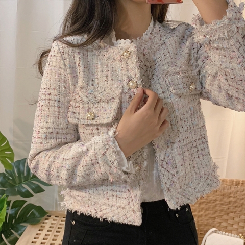 ZAWFL Autumn Winter Tweed Jackets Women O-Neck Long Sleeve Loose Wool Coat Single Breasted Outwear Vintage Harajuku ► Photo 1/6