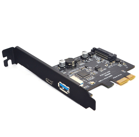 SuperSpeed USB 3.1 Type C + USB 3.0 PCI-Express Expansion Card Riser 15pin SATA Power Connector PCIE X1 Adapter ASM3142 Chipsets ► Photo 1/6