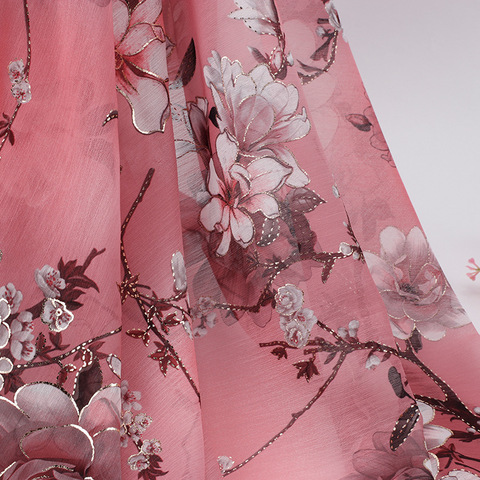 Soft Deep Pink Plum Printed Bronzing Chiffon Tulle Fabric for Dress Shirts, by the Meter,150cm Width ► Photo 1/5