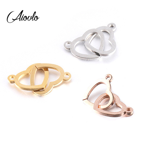 Aiovlo 5pcs/lot Stainless Steel Double Heart Charm Connector for Bracelet Necklace Hollow Pendants Diy Jewelry Making Supplies ► Photo 1/6