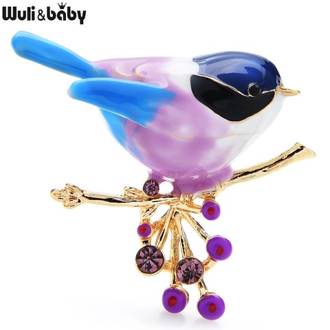 Wuli&baby 4-color Enamel Bird Brooches Women Lovely Eat Red-bean Bird Animal Office Party Brooch Pins Gifts ► Photo 1/1