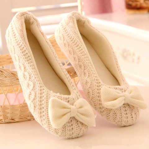 Women Winter Warm Indoor Slides Slippers Cute Plush Pregnant Women's Shoes Slippers Bow-knot Soft Floor Flat Home House Slippers ► Photo 1/6