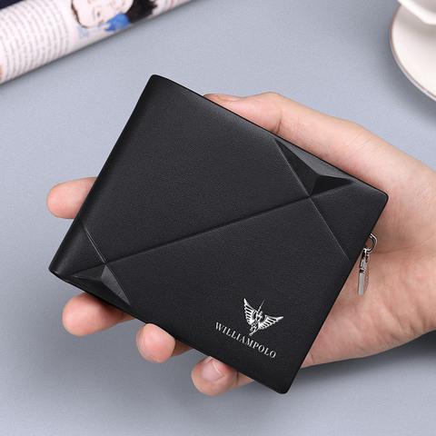 WILLIAMPOLO Men's Slim Wallet Genuine Leather Mini Purse Casual Design Bifold Brand Short Wallet Carteira Masculina PL191431SMT ► Photo 1/6