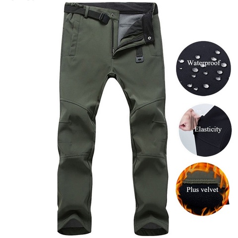 Winter Soft Shell Stretch Warm Pants Men Women Velvet Waterproof Outdoor Camping Hiking Fleece Pants Windproof Skiing Trousers ► Photo 1/6