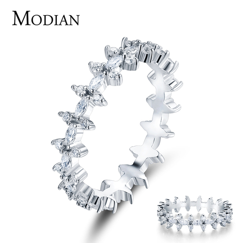 Modian 100% Real 925 Sterlihg Silver Rhombus Clear CZ Stackable Finger Rings For Women Engagement Wedding Statement Fine Jewelry ► Photo 1/6