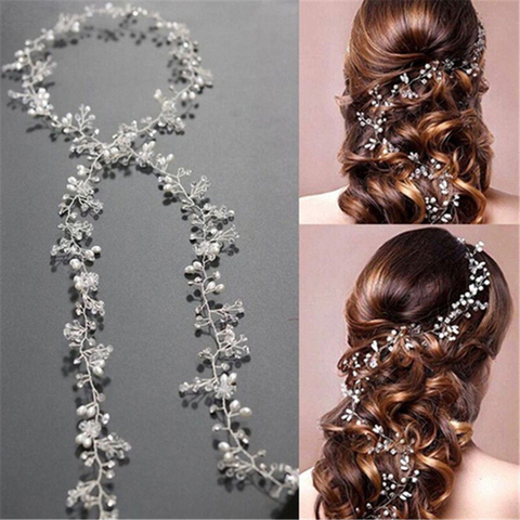 2022 Charm Hand Woven Crystal Pearl Headband Flower Headpiece Hair Vine Women Hair Jewelry Bridal Wedding Hair Accessories ► Photo 1/6