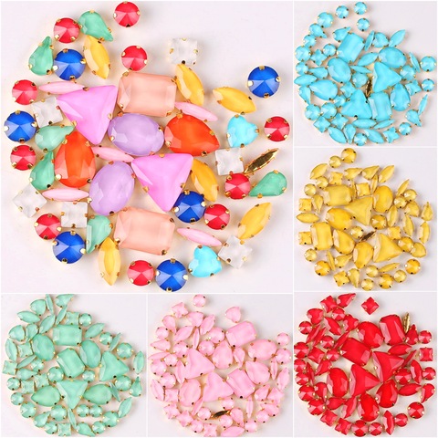 Gold claw settings 50pcs/bag shapes mix  jelly candy colors mix glass crystal sew on rhinestone wedding dress shoes bags diy ► Photo 1/6