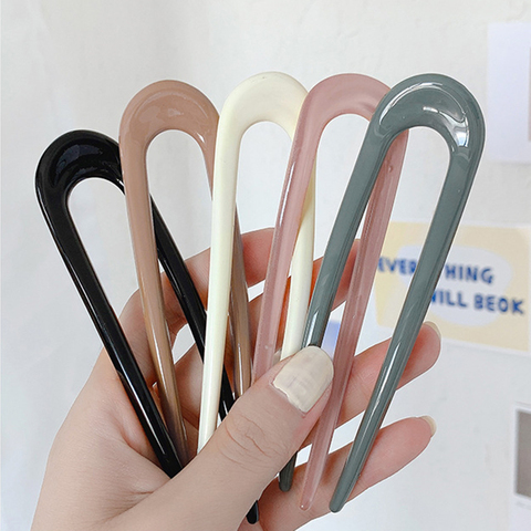 New Korean Elegance Vintage Multicolor Geometric U-shaped Acrylic Fork Hairpins Headwear Accessories for Women Hair Style Tool ► Photo 1/6