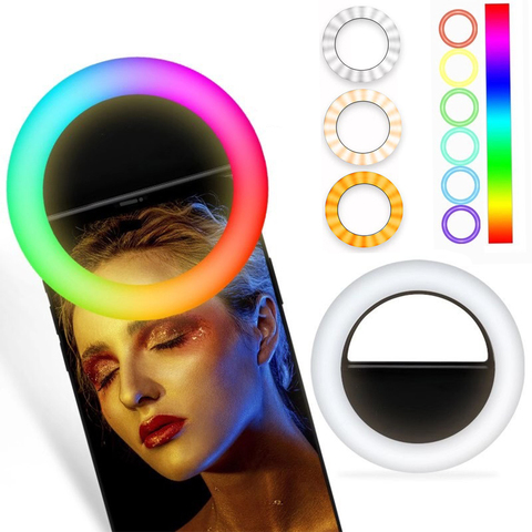 RGB LED Selfie Ring Light Clip on Rechargeable Battery or Smart Phone Camera Round Shape lighting hoops ringlight - Price history & Review | AliExpress Seller - Shop5071207 Store | Alitools.io