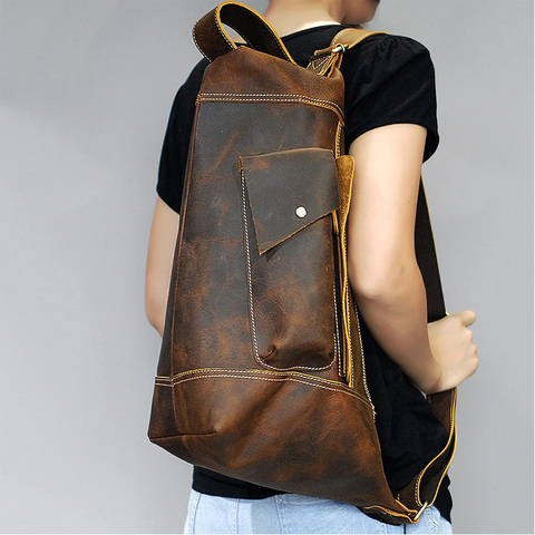 MAHEU Featured Men's Genuine Leather Backpack Crazy Horse Leather Daypack Travel Bag Male Laptop Bagpack Unique Bagpack For Man ► Photo 1/6