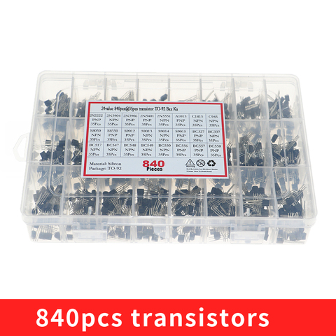 840pcs/set 24Values TO-92 Transistor Assortment Kit BC327 BC337 BC547 transistor 2N2222 3904 3906 C945 PNP/NPN transistors pack ► Photo 1/5