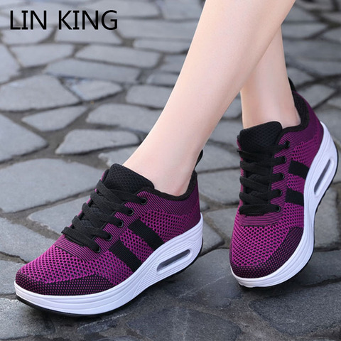 LIN KING Breathable Women Swing Casual Shoes Lace Up Height Increasing Summer Shoes Girl Slim Light Weight Wedges Platform Shoes ► Photo 1/6