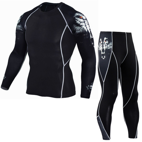 Men Thermal underwear winter long johns 2 piece Sports suit Men's Compression leggings Quick dry t-shirt long sleeve jogging set ► Photo 1/6