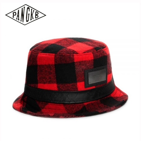 PANGKB LEGEND Bucket Hat men women autumn winter bucket cap red Plaid woolen bob hat hip hop gorros fishing fisherman hat ► Photo 1/2