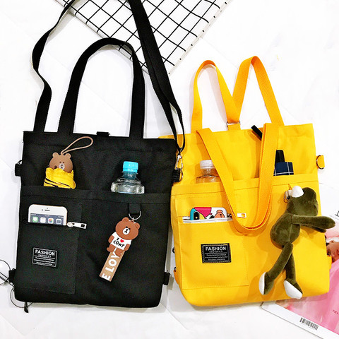 Large Capacity Folding Canvas Women Shopping Bag Female Totes Shoulder Bags Handbags Storage Packs with Frog Pendant ► Photo 1/6