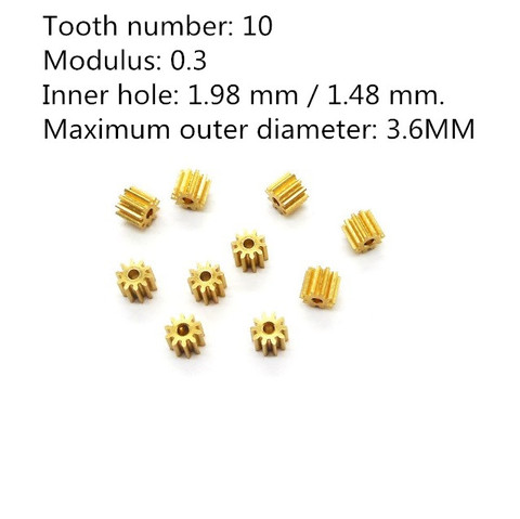 101.5A/ 102A 0.3M Copper Gear 10 Teeth 10T Hole 1.5mm/ 2mm Tight Fitting Small Module Pinions 10pcs/lot ► Photo 1/1