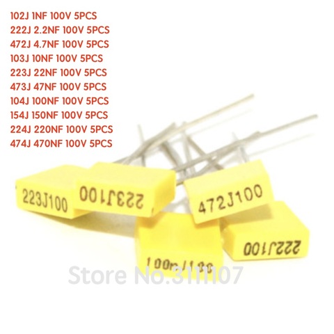 50PCS/LOT 1nF-0.47uF Set 10 Value Correction capacitor package kit Polypropylene Safety Plastic Film Capacitor Kit NEW ► Photo 1/1