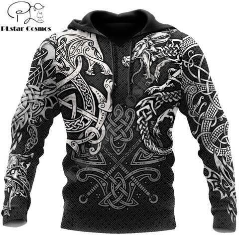 Fashion Hoodies Viking Wolf And Dragon Tattoo 3D All Over Printed Mens Sweatshirt Unisex Zip Pullover Casual Jacket DW0220 ► Photo 1/6