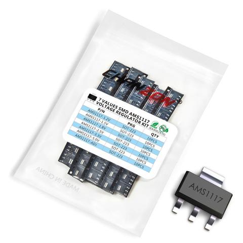 70pcs AMS1117 SOT-223 Low Dropout Voltage Regulator SMD Transistor Kit Assortment Bipolar Junction BJT Triode Tube Fets DIY Set ► Photo 1/3