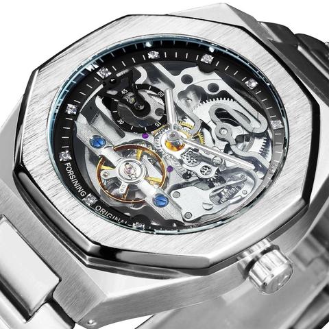 FORSINING Automatic Mechanical Watch Men Tourbillion Stainless Steel Strap Skeleton Gift Mens Watches 2022 Luxury Reloj Hombre ► Photo 1/6